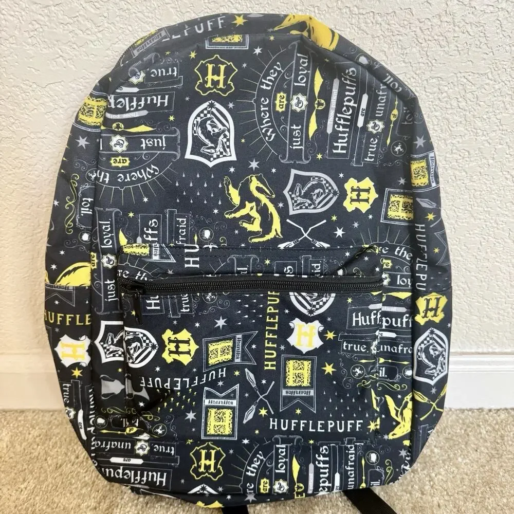 Harry Potter Hufflepuff Backpack Black Yellow Hogwarts House Laptop Bag NWOT